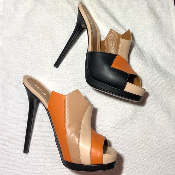 Fendi Tan, Black, and Orange Colorblock Pumps - Picture 3 of 6